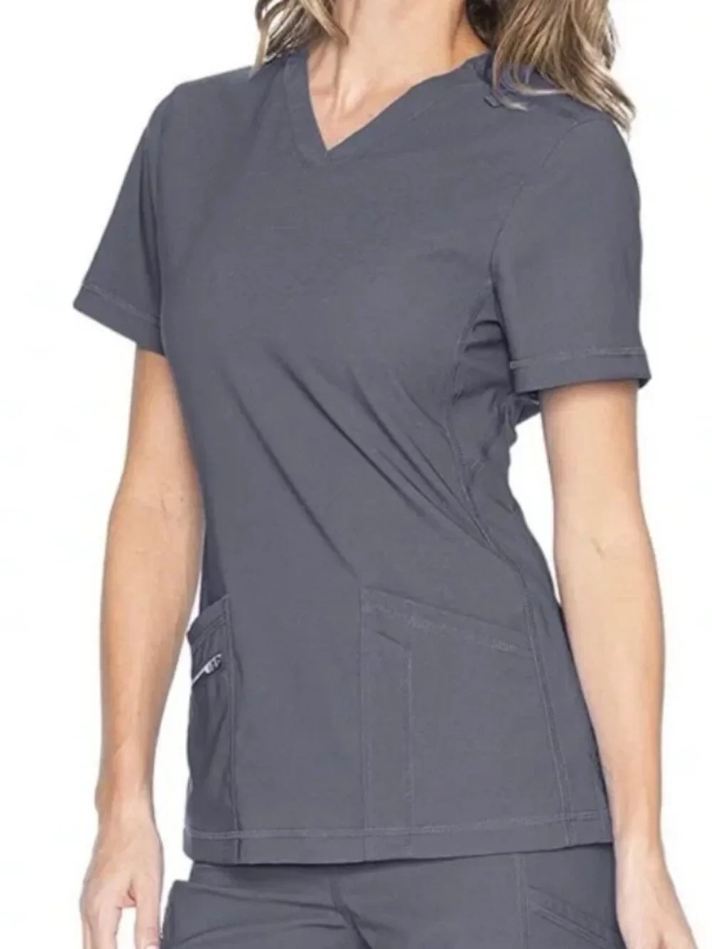 URBANE ALIGN 2 PC women's scrub set short sleeve top + pants -Charcoal XS PETITE - Picture 5 of 11